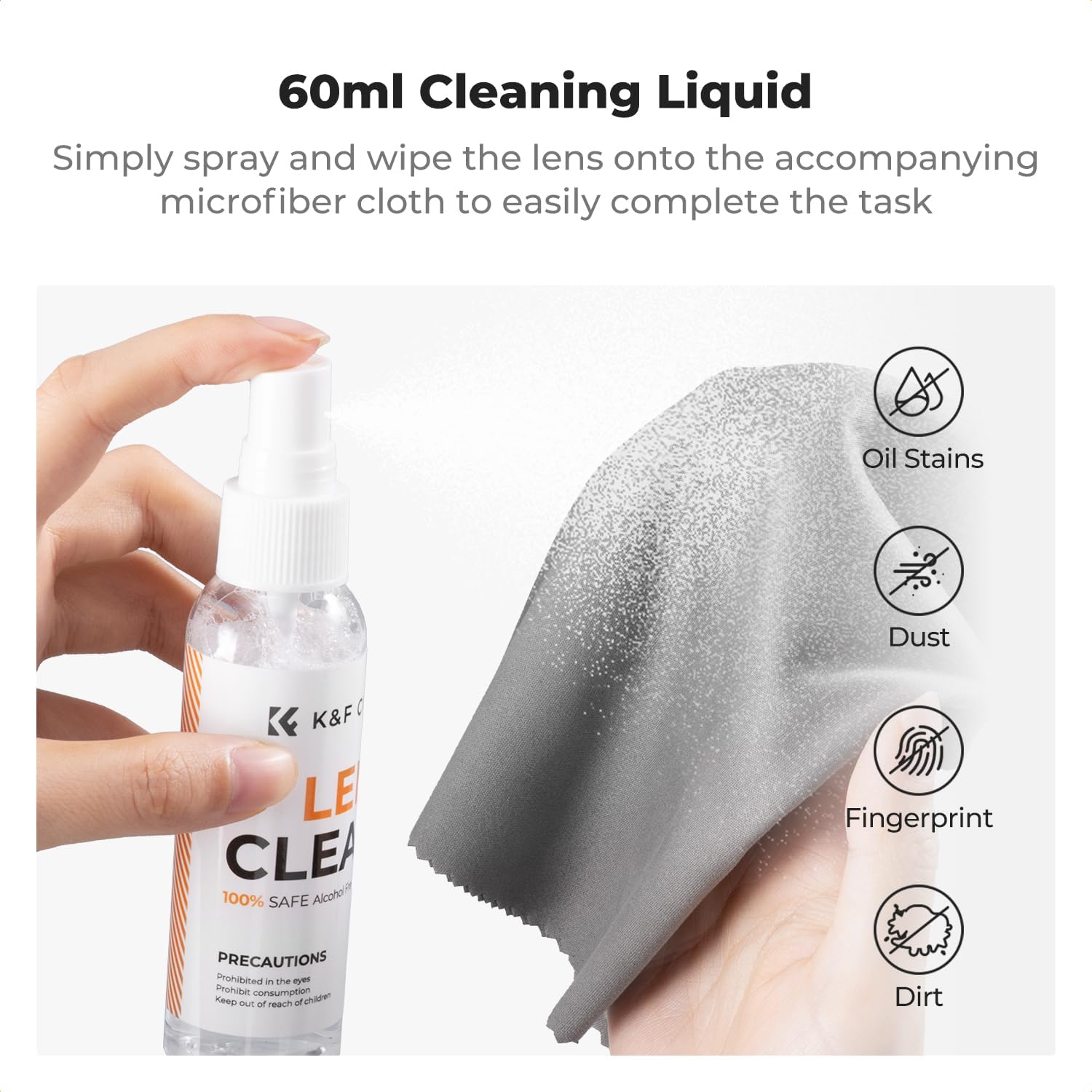 K&F Concept 25-1 Professional Camera Cleaning Kit with Full Frame Sensor Cleaning Swabs/60ML & 20ML Lens Cleaner/Cleaning Wipes/Camera Blower/Lens Pen Brush/Microfiber Cloths/Carrying Case - Image 5
